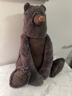 Moulin Roty Brown Plush Teddy Bear Stuffed Animal Polyester Black Eyes Label