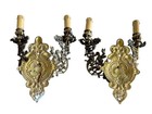 Antique Style French Bronze Sconce Pair Rococo Cherub 2 Light Candle  Ornate