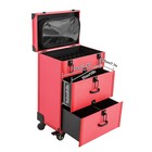 Rolling Makeup Train Case Aluminum Cosmetic Case Trolley With Drawer Lock Pink