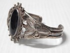 Vintage Wide Fred Harvey Navajo Indian Sterling Silver   Jet Cuff Bracelet