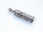Sterling Silver 925 Mezuzah   Scroll  Pendant w - Hamsa Luck Judaica Made Israel