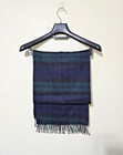 Johnstons Of Elgin Vintage Black Watch Plaid Cashmere Wool Fringe Scarf