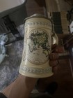 Mettlach Lidded Beer Stein With World Map Design Breweriana Collectible