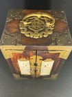 Vintage Oriental Chinese Rosewood brass W Carved Jade Inlay Jewelry Box W  Lock