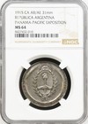 1915 Panama-pacific Expo Medal - Republica Argentina  Ms64 Ngc  World Fair Token