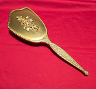 Vintage Gold-tone Floral Rose Vanity Hair Brush With A Very Ornate Handle   T395