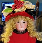 22  Antique Am  floradora  Bisque Shoulderhead Doll In Antq  Red W  Bonnet 18