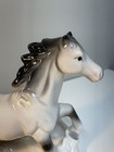 Vintage Ceramic Horse 8  Figurine White Black Brown