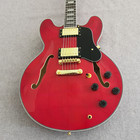 No Logo Electric Guitar 335 6string F Hole Semi Hollow Red Body Gd Part 22frets