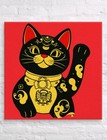 32 X 32 Inch Red And Gold Lucky Cat - Canvas Wall Art Print - Chinese Zodiac Zen