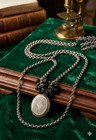 Rare Antique Victorian Sterling Silver Locket Necklace- Unique Black Bean Charms