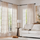 Winslow Linen Curtains For Bedroom 84 Inches Length Embroidered Bordered Floral 