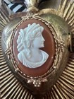 Sacred Heart Tin Milagros Goldtone With  Antique Cameo