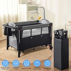 Folding Nursery Center Baby Crib W bassinet Diaper Changing Table Storage Basket