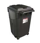 2 Pack 45 Gallon Wheeled Heavy Duty Plastic Garbage Can Attached Lid Black