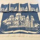 Vintage Blue White Nautical Tall Ship Woodblock Print Frayed Napkins Set Of 5