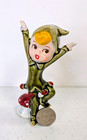Vintage 50   s Lefton Pixie Elf With Mushrooms Figurine  4193
