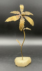 Vtg Brass     Brutalist Torch Cut Flower Sculpture Quartz Base Mcm 9  Modernist