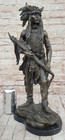 Signed Native American Indian Chief Bronze Marble Base Figurine Figure Western