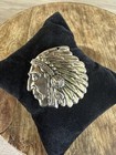 Vintage Native American Head Chief Brooch Tin - Silver Tone