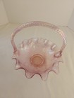 Fenton Pink Iridescent Basket Holly Berries 8  Signed 
