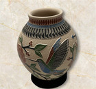 Mata Ortiz Pottery Lupita Quezada Seed Pot Hummingbird Floral Carved Art Mexican