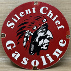 Vintage Silent Chief Gasoline Porcelain Gas Station Sign Motor Oil Pump Plate
