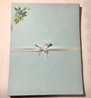 Stationery Boxed Set Vtg Rose Glory Floral Light Blue Env 40 Shts   Dec Env Usa
