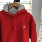 Champion Men Size 2xl Red Fleece Eco Hooded Sweatshirt Pockets Sporty Casual