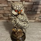 Vintage 11  Mcm Ceramic Owl Table Lamp Night Light Glowing Eyes