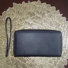 Steve Madden Black Zip-around Women s Wallet With Wrist Strap Gold Accent Logo