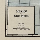 Antique 1941 Map Of Mexico   The West Indies 10   x7 5   