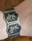 Vintage antique Lot Of 2 Siam Sterling Silver Panel Bracelets  Niello Dancer 