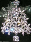 Clear Ice White Christmas Tree Rhinestone Silver Gift Brooch Pin vintage Style