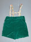 Vintage 80s Green Velour Suspender Shorts Toddler Embroidered Train Cottagecore