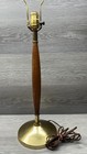 Mid Century Modern Mcm Danish Atomic Table Lamp Wood Brass Finish Base Vintage