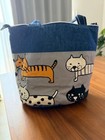 Handmade Mini Tote Bag  Denim  Polka Dot  Cat Pattern  Walking Bag