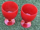 Vintage Red Plastic Goblets     Set Of 2     Mid-century Mod Wine Glasses     5    Tall