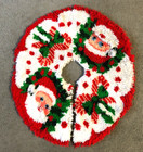 Vtg Hand Made Latch Hook Christmas Tree Skirt   Rug Lot - Santa  Candy Cane