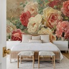Huge Oil Painting Pink white Floral Wall Mural 133w 98 h Self-adhesive Wallpaper