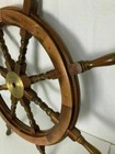 Large Boat Ship Wooden Steering Wheel 36  Brass Center Nautical Wall D  cor Gift