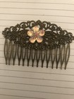  2  Retro Peach Crystal Flower Victorian Filigree Vintage Bronze Hair Combs