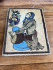 Large Antique Qajar Persian Pottery Tile Woman With Drum In Garden