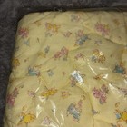 Vintage Yellow Quilted Baby Blanket Pastel Blue Pink Bunny Rabbits Print 33x40