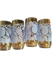 Vtg Libby Clear Glass Tumblers Set Of 4 Blue Raised Textured Fruit On Glasses
