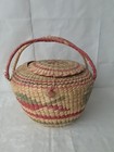 Vintage Handwoven Sweetgrass Basket W handle   Lid   Multiple Colors 12  By 9 