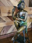Antique Ferdinando De Luca Bronze Statue Seated Woman 1925