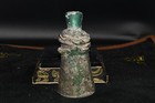 Very Big Ancient Roman Glass Bottle Vessel With Green Patina In Good Condition