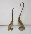 Pair Of Vintage Brass Heron Crane Egret Statues Large 16 5  And 13 5  Mcm 