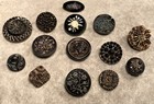 Antique Button Group Of 14 Lustered Black Glass   Enamel In Glass 3 8   - 1   
